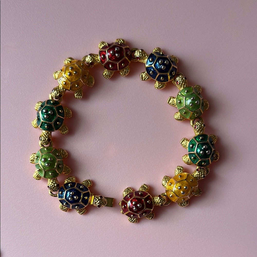 Vintage Multi-Color Kenneth Jay Lane Tropical Enamel Turtle Bracelet